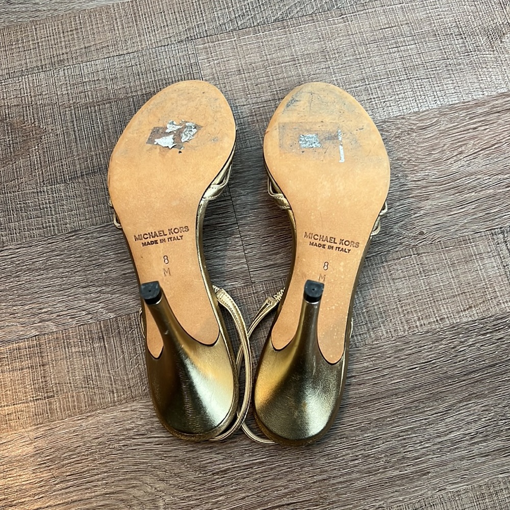 Michael Kors Gold Metallic Sandal Slingback Heels - Picture 7 of 12